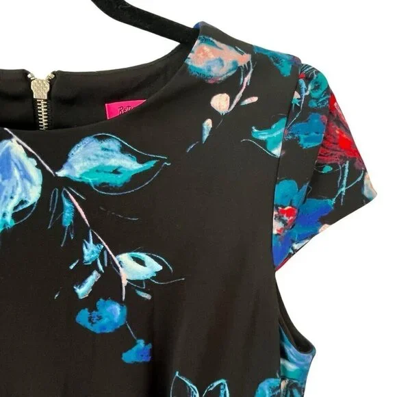 Betsey Johnson Sz 6 Black Floral Midi Bodycon Career Dress Office Siren Party - Picture 4 of 14